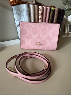 Coach Pink Signature Canvas Crossbody Pouch with Detachable Strap